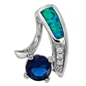 Anhänger 1 kt behandelter blauer Saphir & australischer Opal Inlay 925 Sterlingsilber - Bild 1 von 1