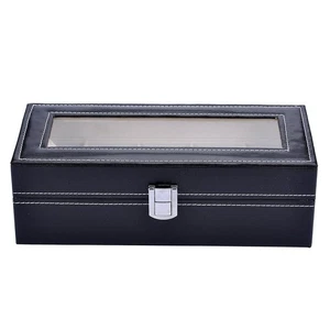 Uhrenbox groß 5 Herren schwarz Leder Display Glasplatte Schmuckkästchen Organizer - Bild 1 von 4