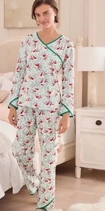 NWT S Garnet Hill Spruce Green Songbirds Asian Wrap Full Length. Pajamas - Picture 1 of 6