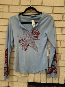 Velvet Long Sleeve Cotton Embellished Top NWT Size Large - Picture 1 of 3