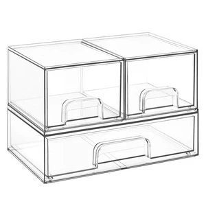 Stackable Storage Drawers Set of 3,Clear Plastic Organizer Bins for Makeup, C... - Picture 1 of 7