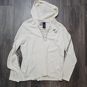 Harley Davidson Skull Thermo Hoodie Damen 2W weiß Schnürung leichte Nieten - Bild 1 von 5