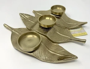 Gold Metal, Three Leaf Candle Votive Holder, Olive + Thyme, Centerpiece, NWT - Picture 1 of 8