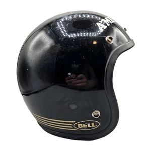 Vintage Bell RT Motorcycle Motocross R-T Helmet Black w/ Gold Stripe Size 7 1/4 - Bild 1 von 12