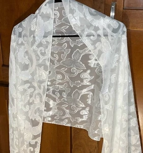 Liz Claiborne Schal Tuch durchsichtig weiß auf weiß lang 38"x21" Vintage romantische Blätter - Bild 1 von 1