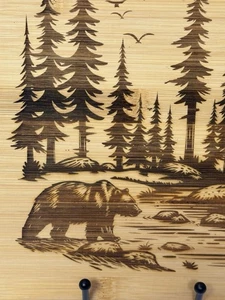 Outdoor Bear Scenery Laser Engraved Bamboo Cutting Board 12X9” 1/4” - Wildlife - Picture 1 of 7