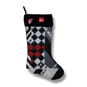 Y2K Quicksilver Christmas Stocking Furry Top Checkered Black White Red Vintage - Picture 1 of 6