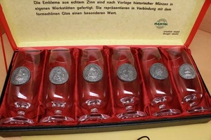 6 Biergläser Rastal Böhmisch Top-Zinn Zinn Münzmedaillons 5 7/8" mit Box - Bild 1 von 24