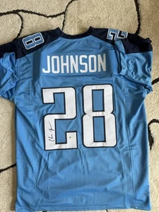 Handsigniertes/signiertes CHRIS JOHNSON Tennessee Blue Football Trikot Beckett COA - Bild 1 von 4