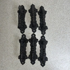 6 Cabinet Handles Door Drawer Pulls Rustic Farmhouse Vintage Look Cast Iron 6.5” - Picture 1 of 5