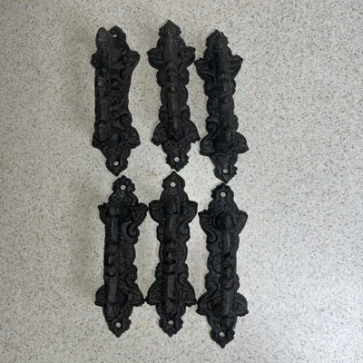 6 ручек для дверных ящиков шкафов деревенский фермерский домик винтажный вид чугун 6,5 дюйма - Изображение 1 из 4