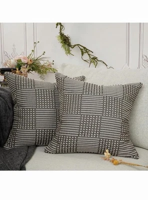 Fundas de almohada decorativas boho, juego de 2 fundas de almohada suaves a rayas de granja 18”x18” NUEVAS Foto 1 de 4