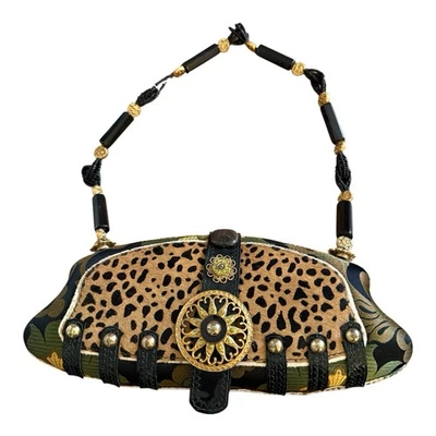 Mary Frances Leopard Calf Hair Beaded Brocade Shoulder Bag READ DESCRIPTION - Image 1 of 4
