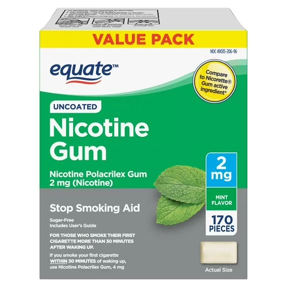 DAMAGED BOX - 170-piece Equate Nicotine Polacrilex Gum 2mg MINT Flavor- EXP 2026 - Image 1 of 1
