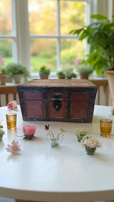 Recuerdo Antiguo Hierro Montaje Madera Caja de Almacenamiento Hogar Habitación Decoración Diseño 213 Foto 1 de 4