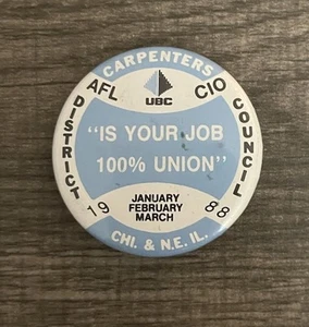 Carpenters District Council Chicago & North East Illinois Push Bach Pin - Picture 1 of 2