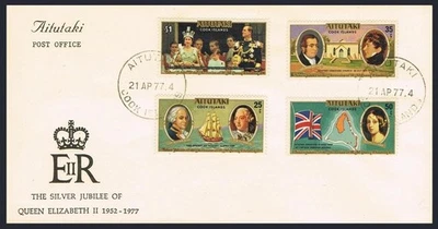 Aitutaki 148-151,151a FDC. 1977.QE II-25,Navigators:Capt.Bligh,George III,Bounty - Image 1 of 2