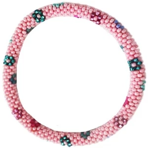 Brazalete Roll-On® ""Flower Power"" chicle cuentas de vidrio rosa - Imagen 1 de 2
