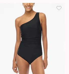 J Crew Swimsuit Womens L Black One Shoulder One Piece Ruched NWT Beach - Picture 1 of 10