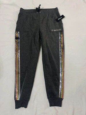 Bebe Women’s Logo Sequined Jogger Gray L - Image 1 of 4