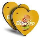 2x Heart MDF Coasters - Burger Sign Takeaway Junk Food  #24594
