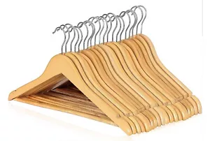 10 NATURAL WOODEN COAT HANGERS SUIT GARMENTS CLOTHES WOOD HANGER TROUSER BAR - Picture 1 of 1
