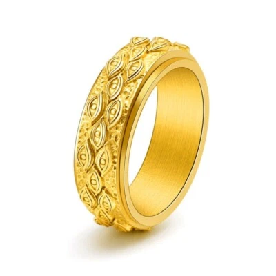 Vintage God Eye Evil Eye Spinner Ring Stainless Steel Biker Punk Ring Size 6-13 - Image 1 of 2