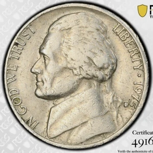 PCGS XF-45! 1975-D HIGH D MISPLACED MINTMARK JEFFERSON NICKEL - Picture 1 of 3
