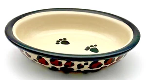 Ceramic Pet Cat Dog Food Dish Animal Print Oval No Markings Small 6 1/2" x 5" - Picture 1 of 5