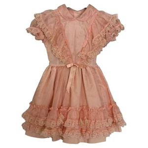 VTG Betty Oden Polka Dots Dress Ruffles Lace Girls Size6x Orange USA Made - Picture 1 of 14