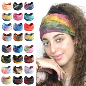Women Ladies Wide Elastic Turban Head Wraps HeadBands Sports Yoga Hair Band Tie⚝ - Picture 1 of 36