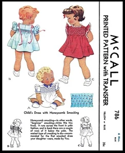 McCall 786 Pattern Girls Honeycomb Smocked Dress Frock Toddler - Picture 1 of 7