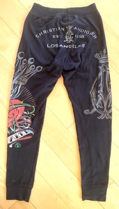 Vintage CHRISTIAN AUDIGIER Sweat Pants Cuffed Leggings Ed Hardy Heart Breaker XS - Picture 1 of 10