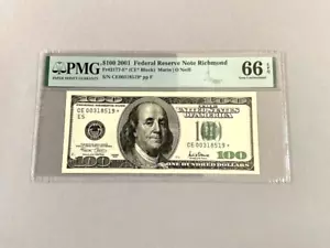 U.S. 100 Dollars Federal Reserve Note FR 2177-E* *Star Note* - 2001 PMG 66 EPQ - Picture 1 of 4