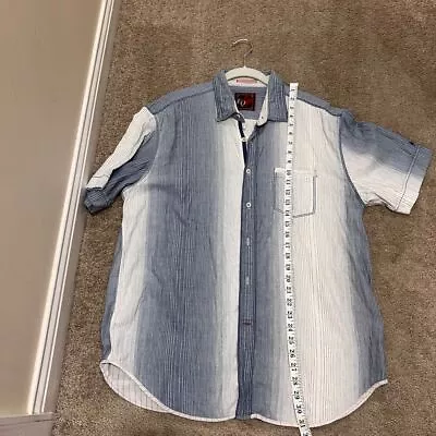 EQ Two-Tone Striped Short Sleeve Button Down Casual Shirt XL-Y2K Retro - Image 1 of 4