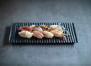 MORIKOUGEI TSUKI-JIRI WOOD PLATE M Oak Ridged Indigo Dyed Sushi Geschirr Schale - Bild 1 von 9