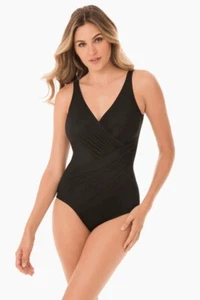 MEW MIRACLESUIT $174 BLACK OCEANUS ONE PIECE SWIMSUIT DD-CUP SZ 10DD - Picture 1 of 3