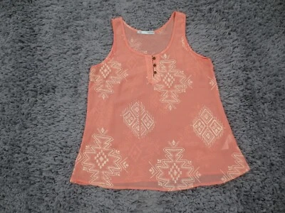 Maurices Top Womens Small Pink Sheer Geometric Embroidered Henley Button Tank - Imagem 1 de 4