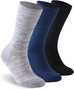 Facool Unisex Merino Wool Diabetic Crew Socks - 3pk White, Blue, Black - Large - Picture 1 of 4