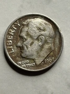 1967 No Mint Mark Roosevelt Dime Toning/rim Error - Picture 1 of 6