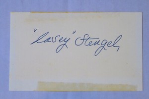 Casey Stengel, NY Yankees Manager, Signed 3x 5 Index Card, Baseball Hall of Fame