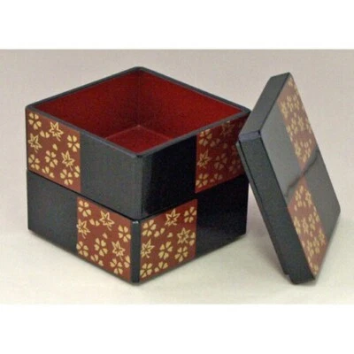isuke Small 2-tiered Container "Sakura and Momiji" Jubako Lacquerware Japan - Image 1 of 2