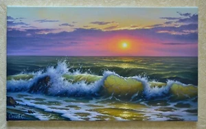 dipinti su tela originale oceano "Onda della sera" - Foto 1 di 8