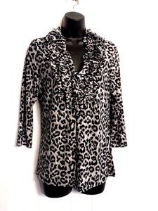 Isabella Rodriguez Bluse schwarz-weiß Leopardenmuster Gr. M Rüschenausschnitt Shirt - Bild 1 von 4