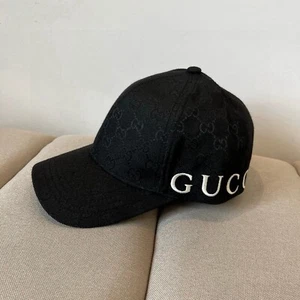 Gucci GG Logo Jacquard Baseball cap Casual Black hat Men - Picture 1 of 7