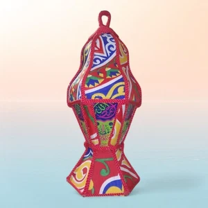 AA143 Handgefertigte Ägyptische Zinn Laterne - Ramadan Dekor Khayamiya Stoff & Glas - Bild 1 von 3