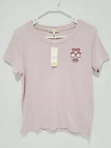 C&C California Women Pink Short Sleeve T-Shirt Graphic Flower Skull Size M NWT - Picture 1 of 5
