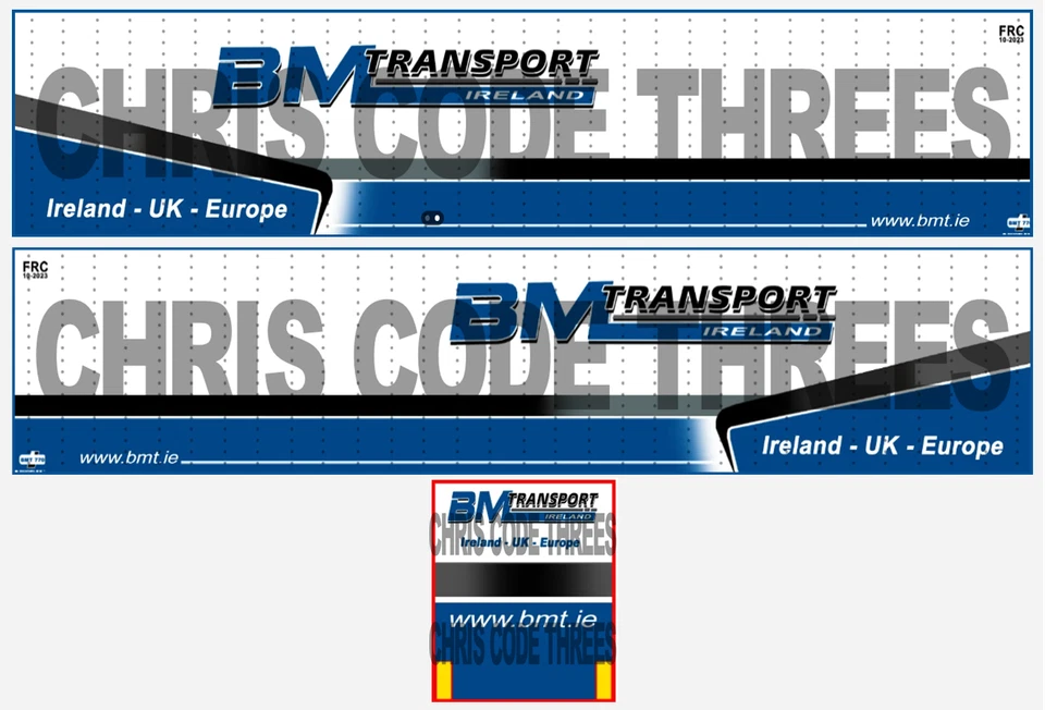 Code 3 Adhesive Vinyl Trailer Decal - BM Transport IRL - 1/50 1/76 1/148 1/87 - Image 1 of 1