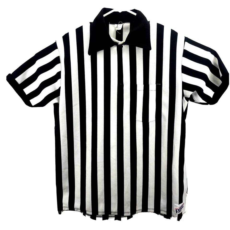 Camisa polo masculina árbitro BIKE tamanho XL manga curta listra preta branca feita nos EUA - Imagem 1 de 4