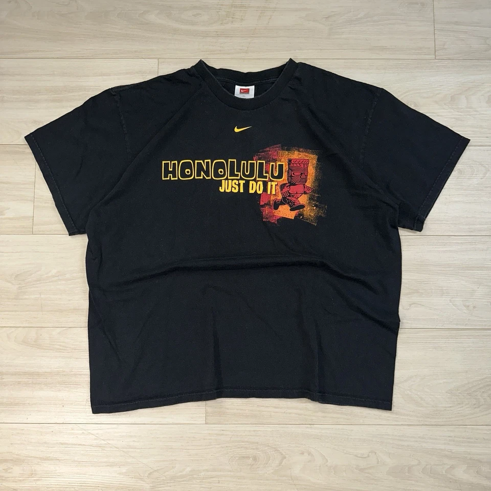 Vintage 90s Nike Honolulu Marathon T Shirt Adult XL Black USA Just Do It Center - Image 1 of 4